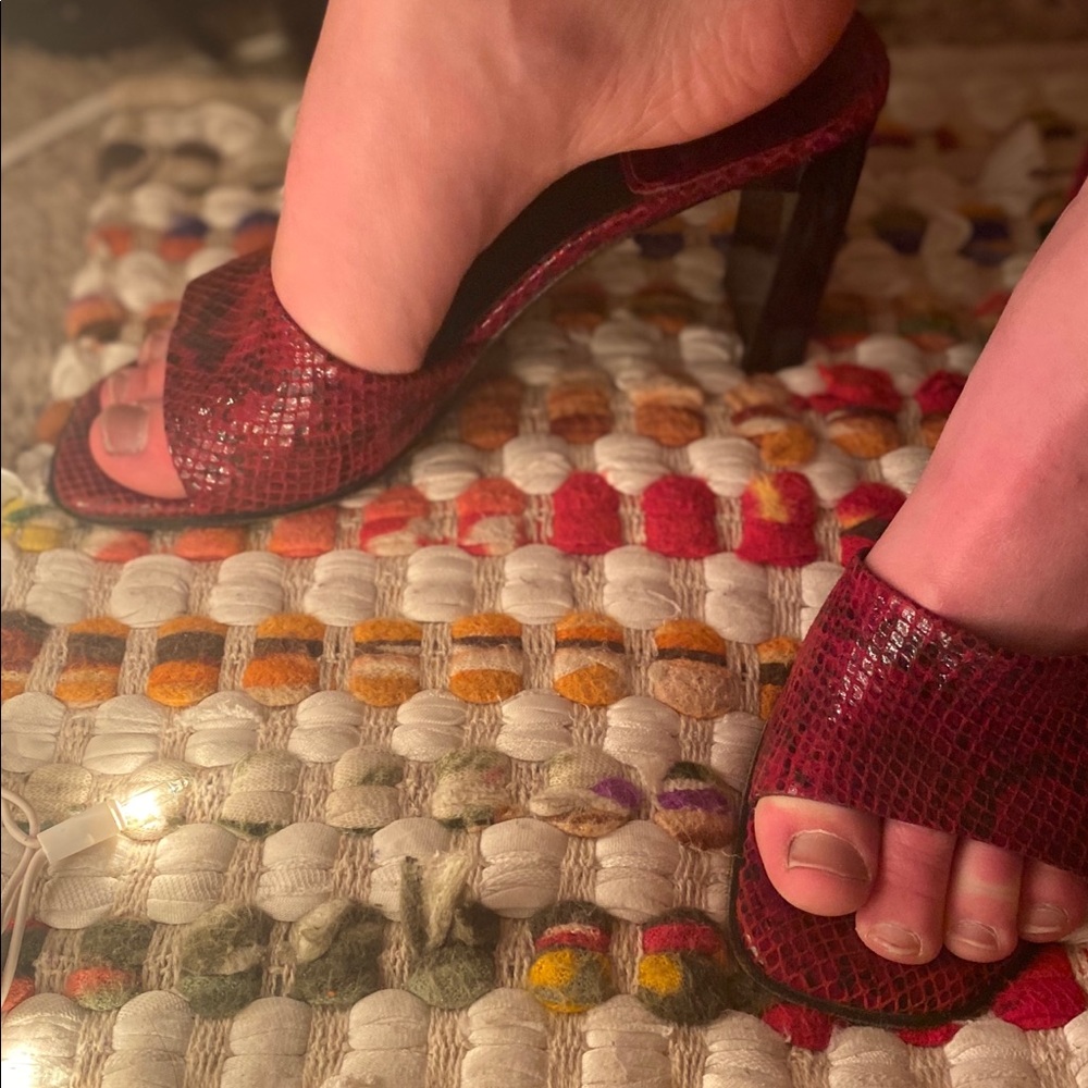 Vintage red snake skin Stuart Weitzman heels!